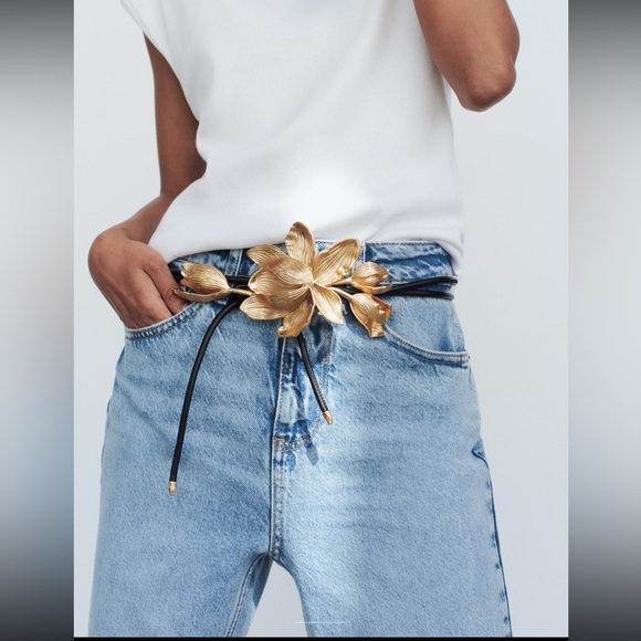 Zara Accessories - Zara gold flowers cord belt , 3D metal flowers